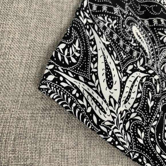 LOFT Paisley Print Blouse Black White Small Petite Elastic Cinched Waist Relaxed - Picture 3 of 11